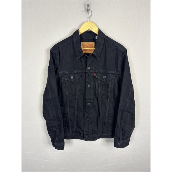 Levi’s Trucker Jacket Black Denim Mens Large Classic Button Front - Picture 1 of 9